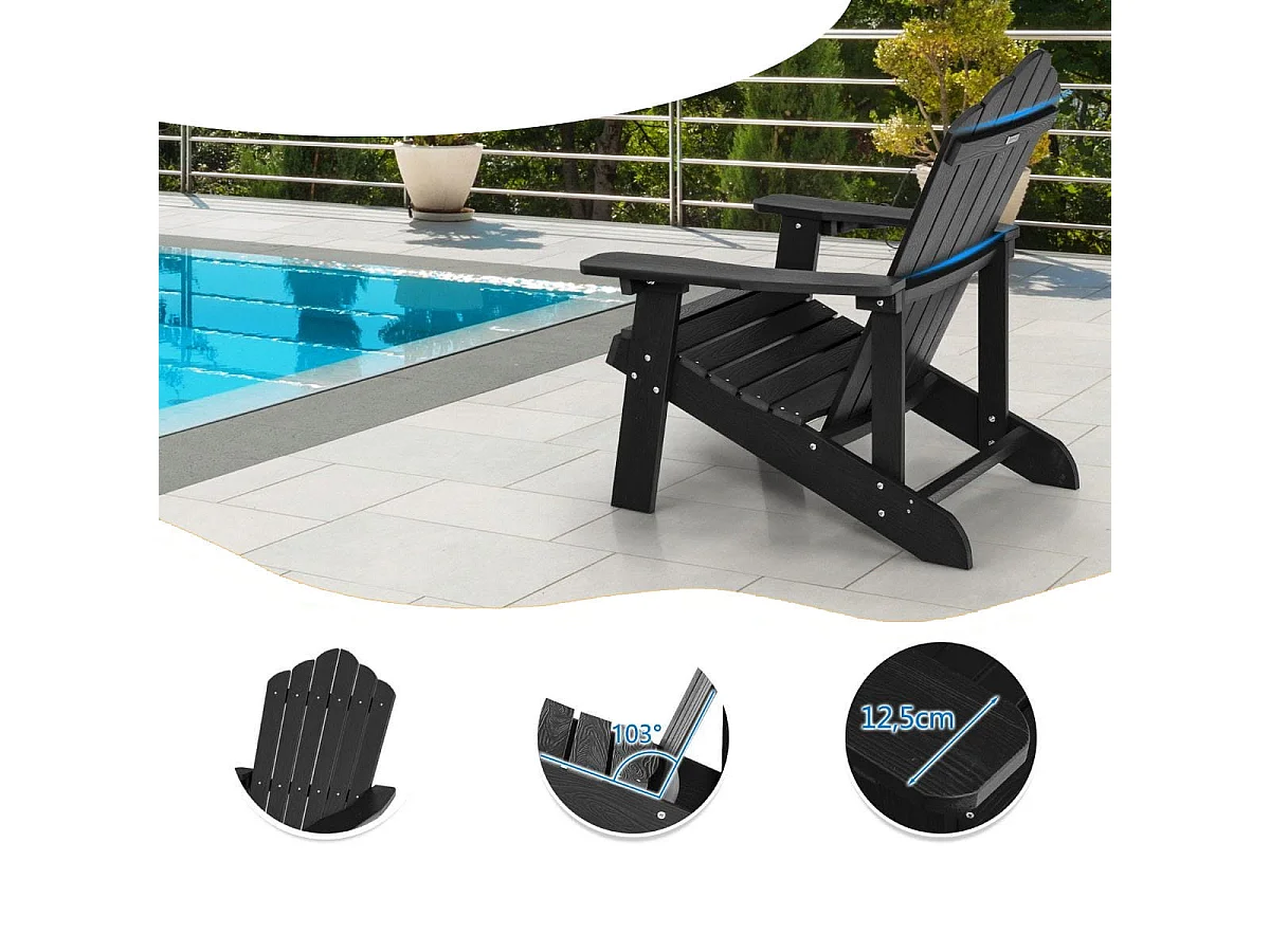 Adirondack-Stuhl Gartenstuhl mit Getränkehalter Schwarz