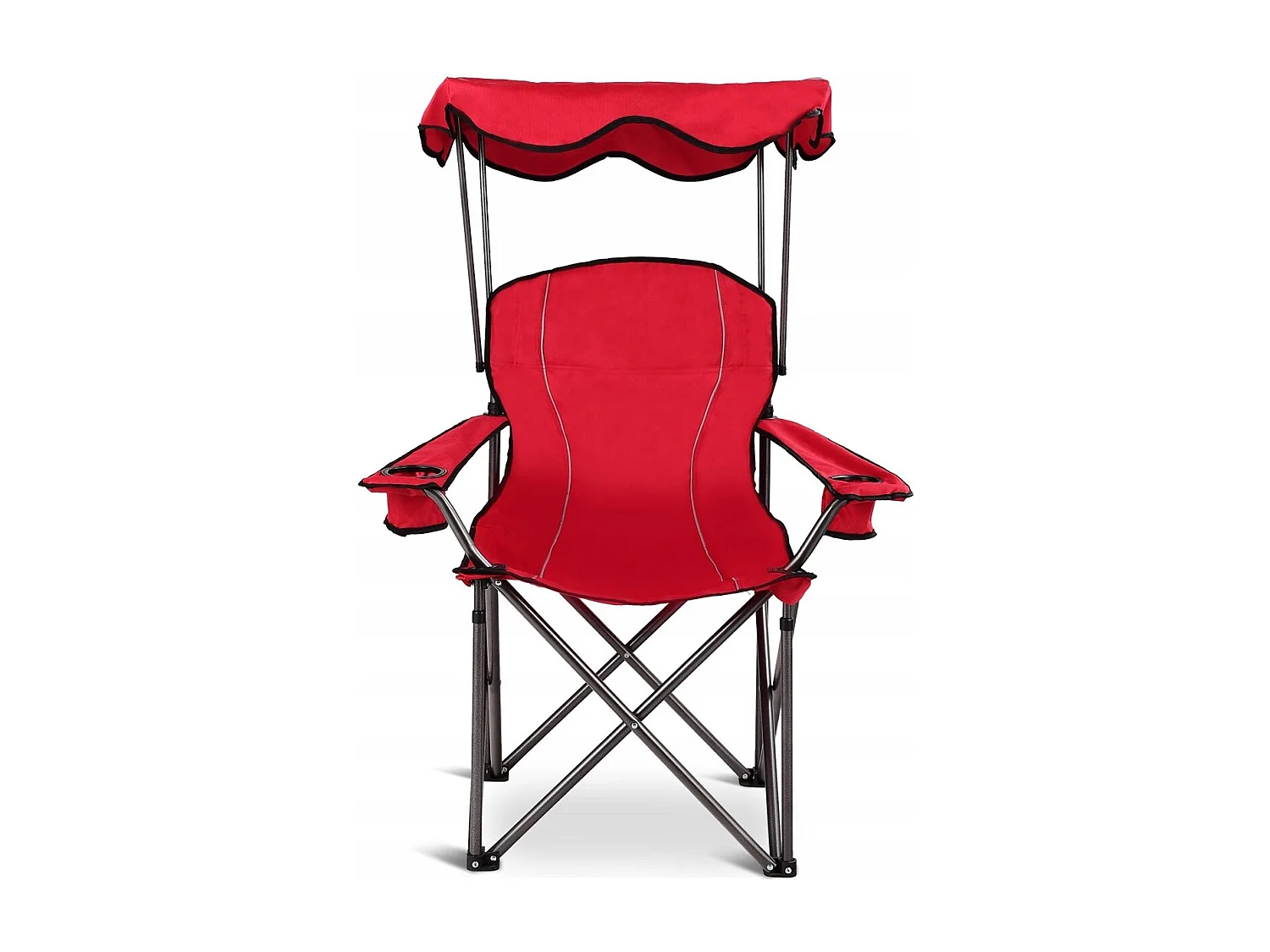 Sedia da campeggio pieghevole con parasole, supporto reclinabile 120kg, Sedia da spiaggia portatile con portabicchieri, rosso