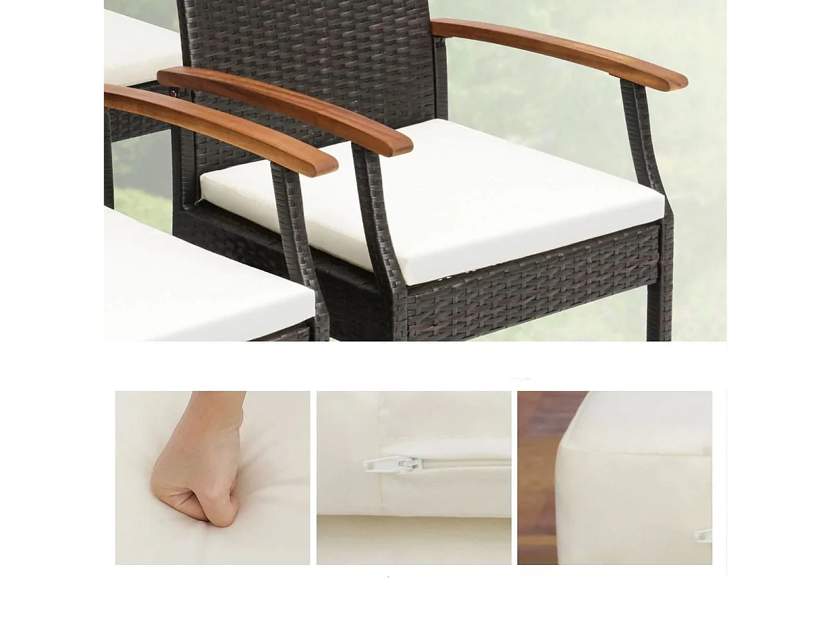 Terrassen-Korbstühle im 2er-Set aus PE-Rattan mit weichem Kissen + Reißverschluss