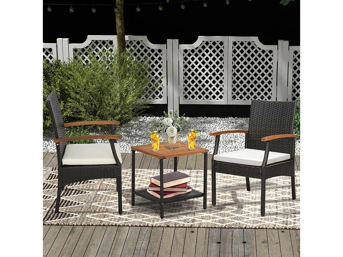 Terrassen-Korbstühle im 2er-Set aus PE-Rattan mit weichem Kissen + Reißverschluss