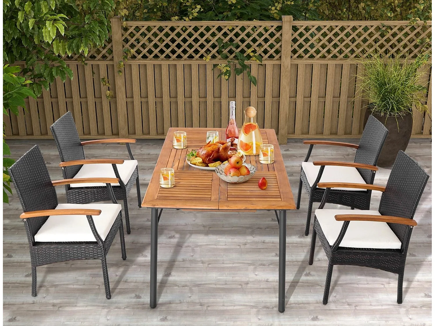 Terrassen-Korbstühle im 2er-Set aus PE-Rattan mit weichem Kissen + Reißverschluss