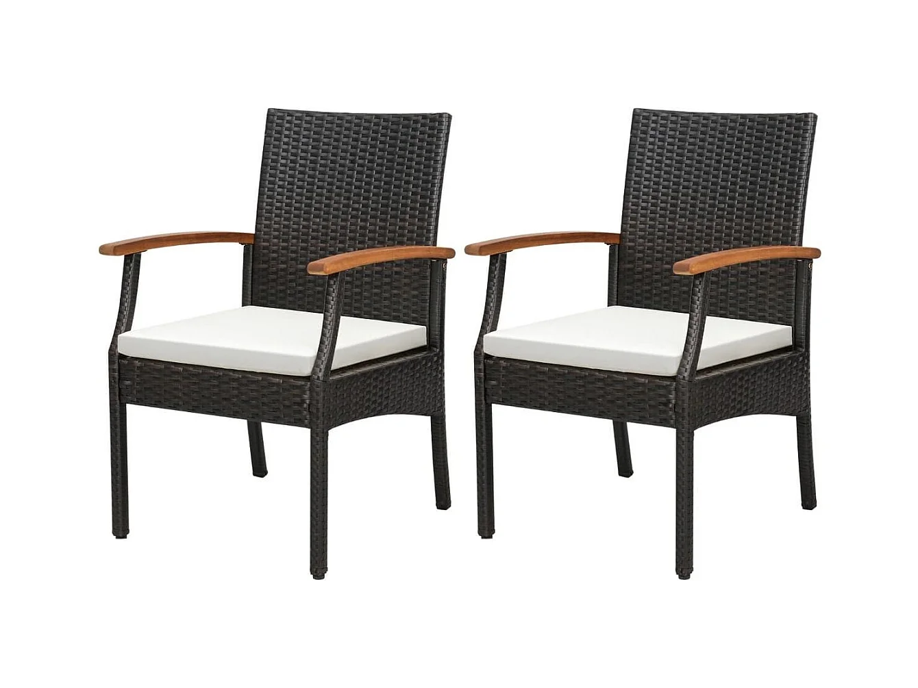 Terrassen-Korbstühle im 2er-Set aus PE-Rattan mit weichem Kissen + Reißverschluss