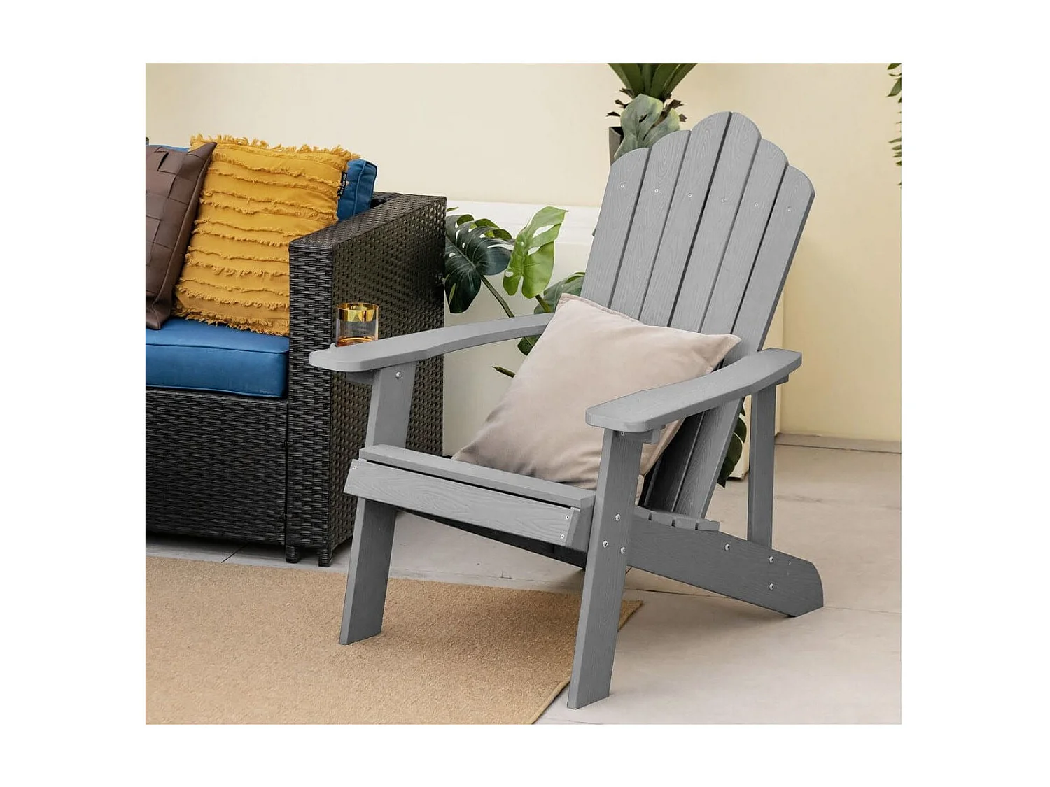 Sedia adirondack da esterno con portabicchieri, Sedia resistente alle intemperie per cortile portata 170kg Grigia