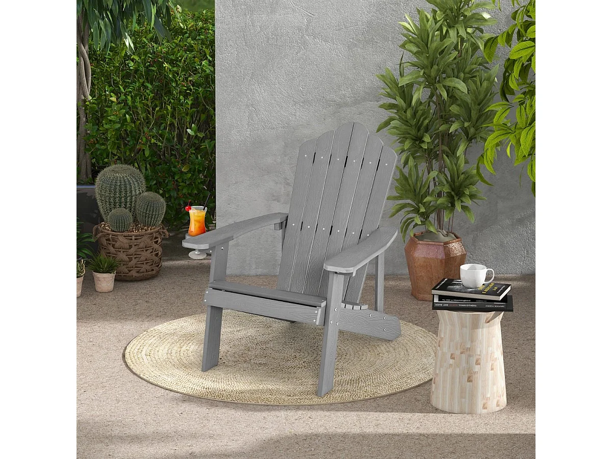 Sedia adirondack da esterno con portabicchieri, Sedia resistente alle intemperie per cortile portata 170kg Grigia