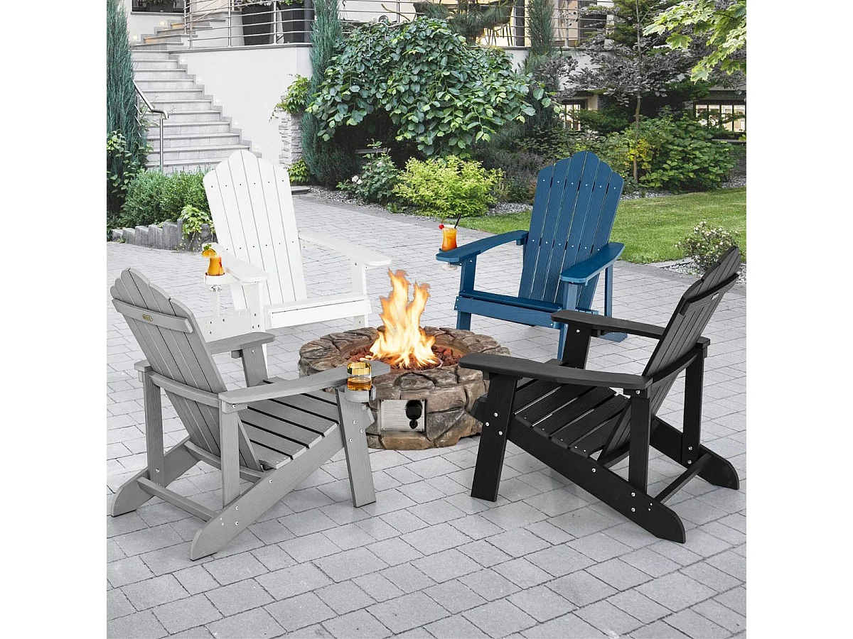 Sedia adirondack da esterno con portabicchieri, Sedia resistente alle intemperie per cortile portata 170kg Grigia