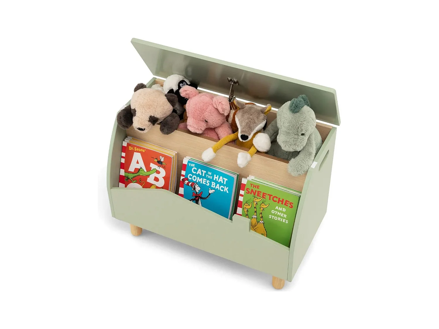Coffre à Jouets en Boisavec Etagère de Présentation Boîte de Rangementpour Filles Garçons 60 x 33 x 44 cm Vert