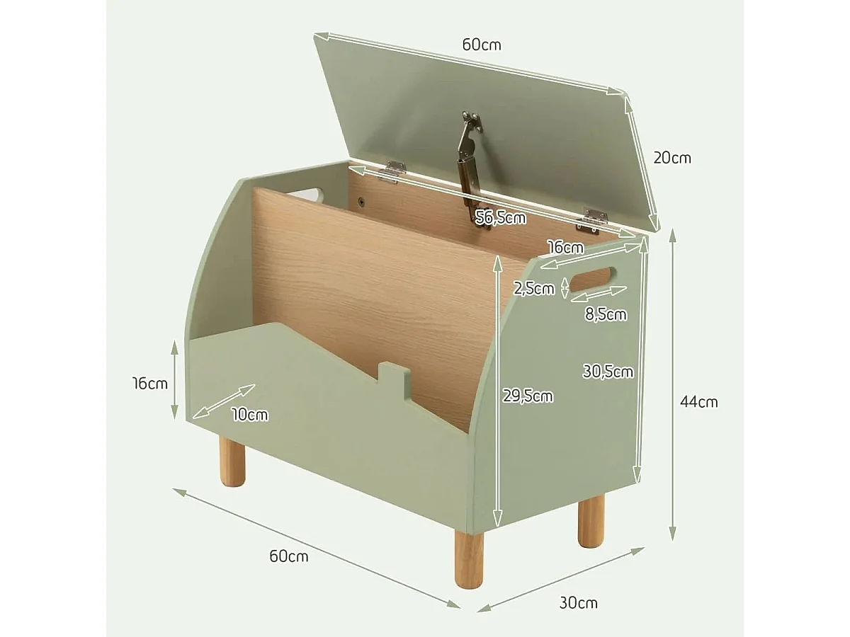 Spielzeugkiste Aufbewahrungstruhe aus Holz mit Regal für Kinderspielzeug Grün