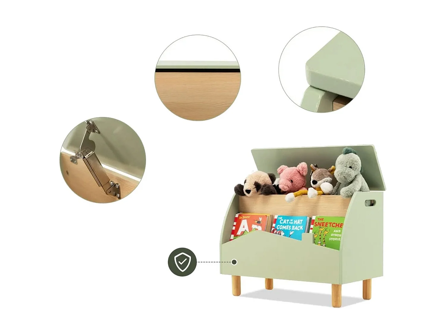 Spielzeugkiste Aufbewahrungstruhe aus Holz mit Regal für Kinderspielzeug Grün