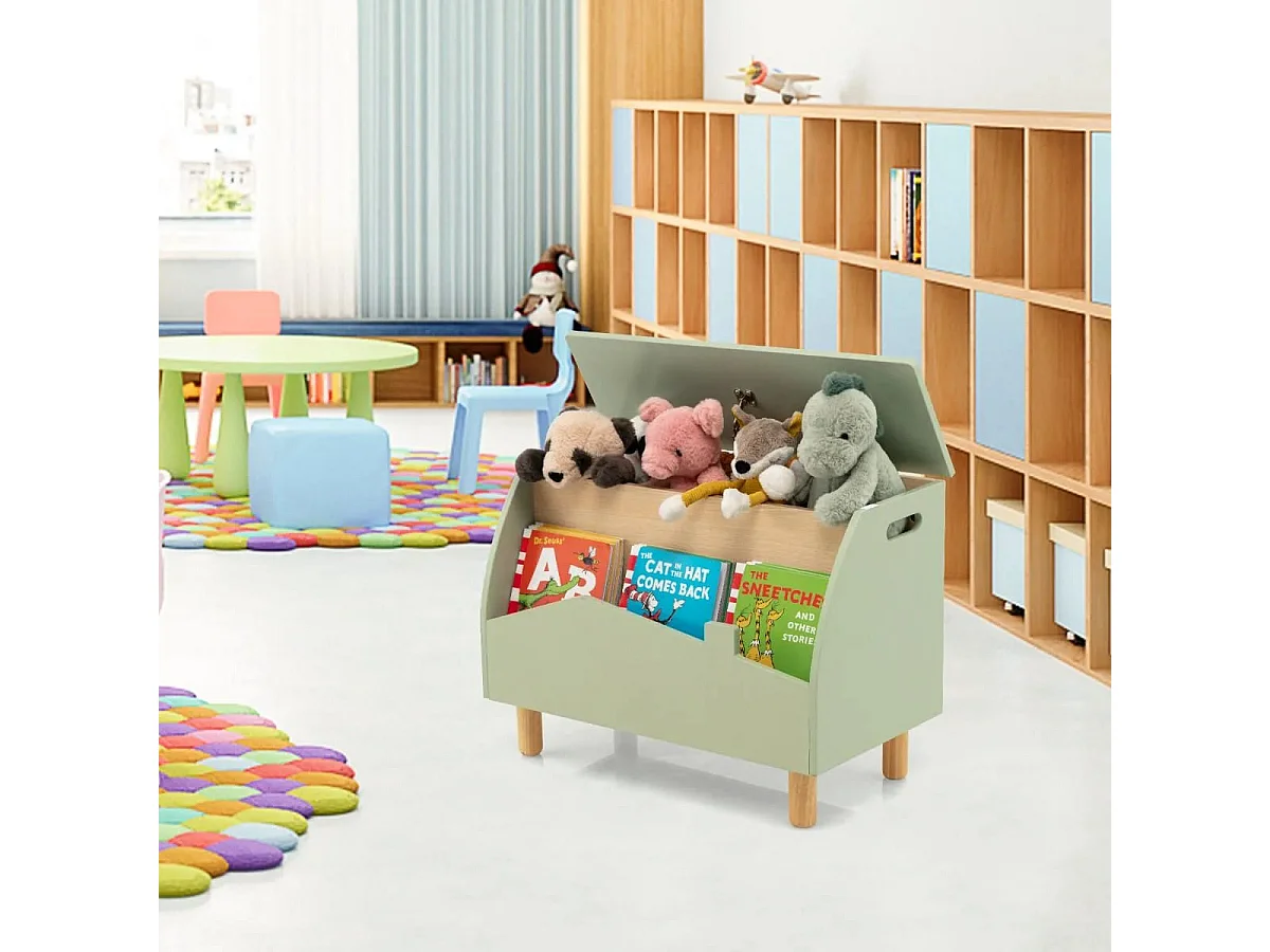 Spielzeugkiste Aufbewahrungstruhe aus Holz mit Regal für Kinderspielzeug Grün
