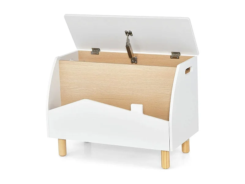 Spielzeugkiste aus Holz mit Regal Spielzeugtruhe mit Klappdeckel 60 x 30 x 44 cm Weiß