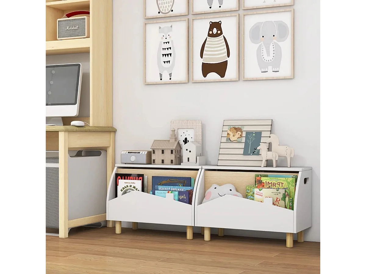 Spielzeugkiste aus Holz mit Regal Spielzeugtruhe mit Klappdeckel 60 x 30 x 44 cm Weiß