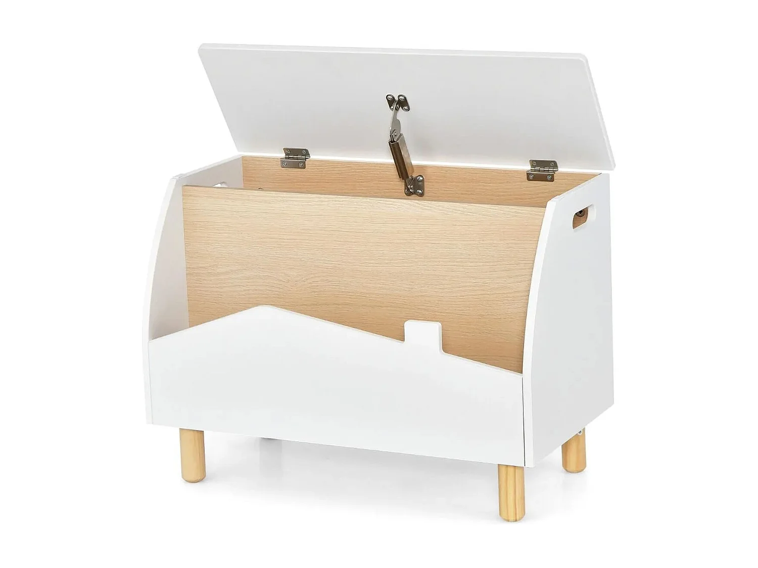 Spielzeugkiste aus Holz mit Regal Spielzeugtruhe mit Klappdeckel 60 x 30 x 44 cm Weiß