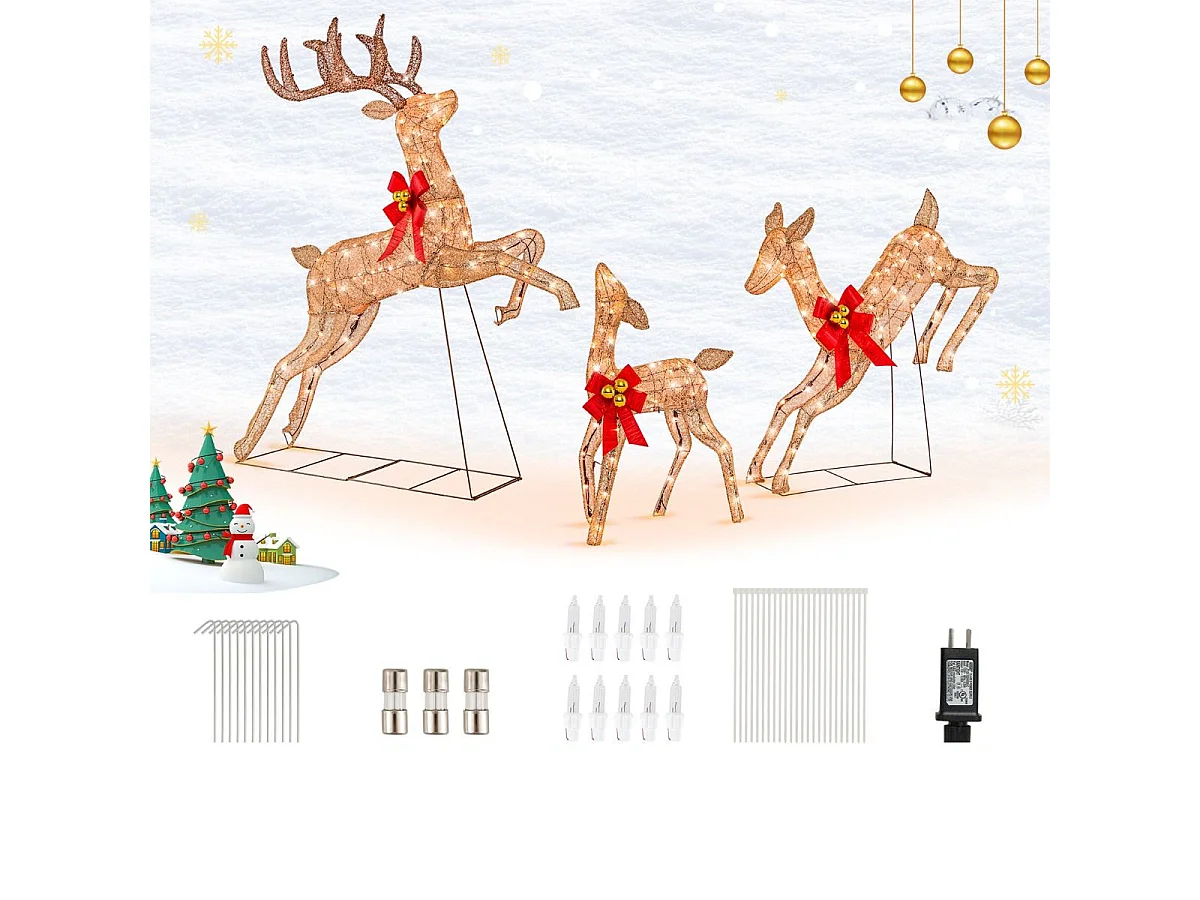 3-Teiliges Beleuchtetes Weihnachtsrentier Weihnachtsrentier-Familienset