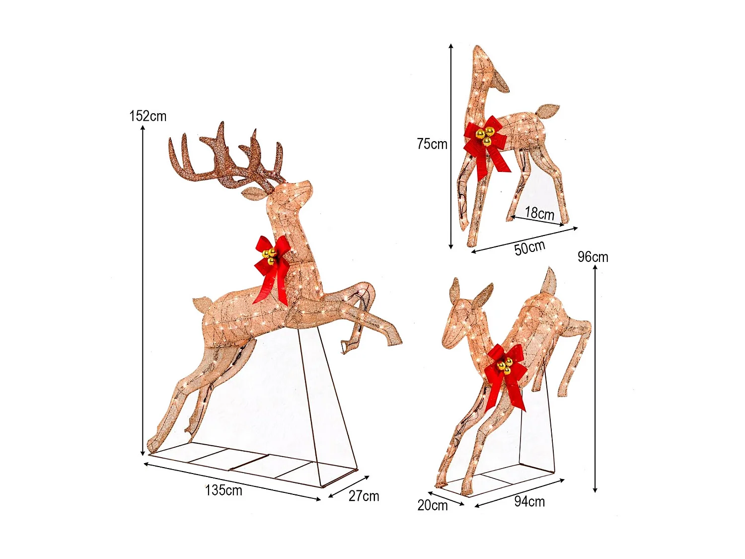 3-Teiliges Beleuchtetes Weihnachtsrentier Weihnachtsrentier-Familienset