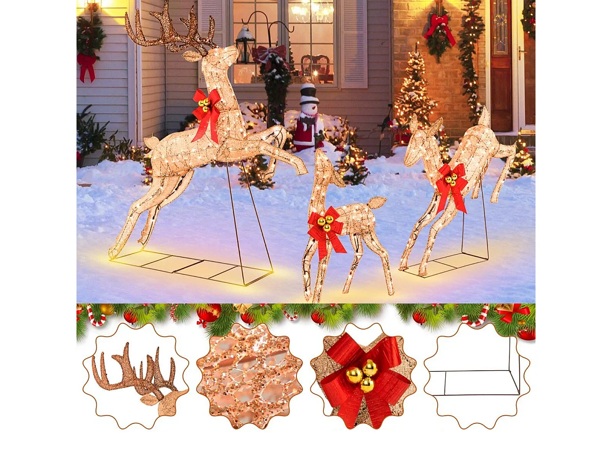 3-Teiliges Beleuchtetes Weihnachtsrentier Weihnachtsrentier-Familienset