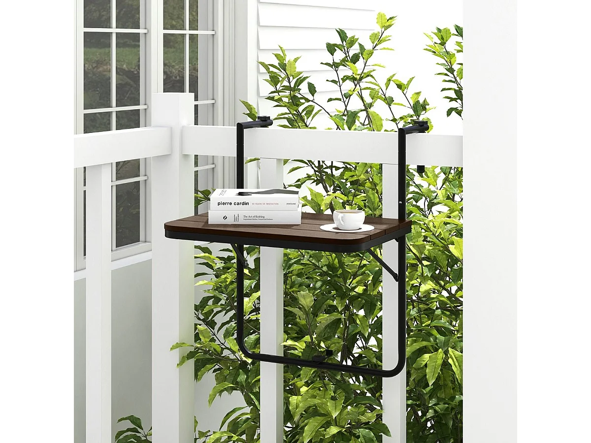 Balkontisch zum Einhängen mit 3-stufig Verstellbarer Höhe Klappbarer Geländertisch Kaffee