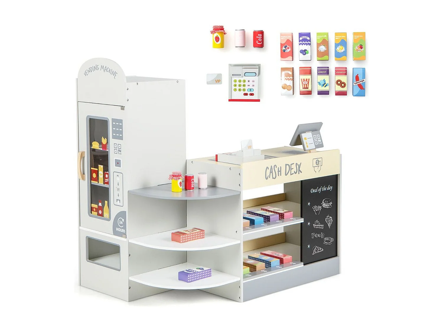 Negozio alimentare per bambini con cassa macchina POS distributore automatico, Set di giocattoli supermercato Grigio