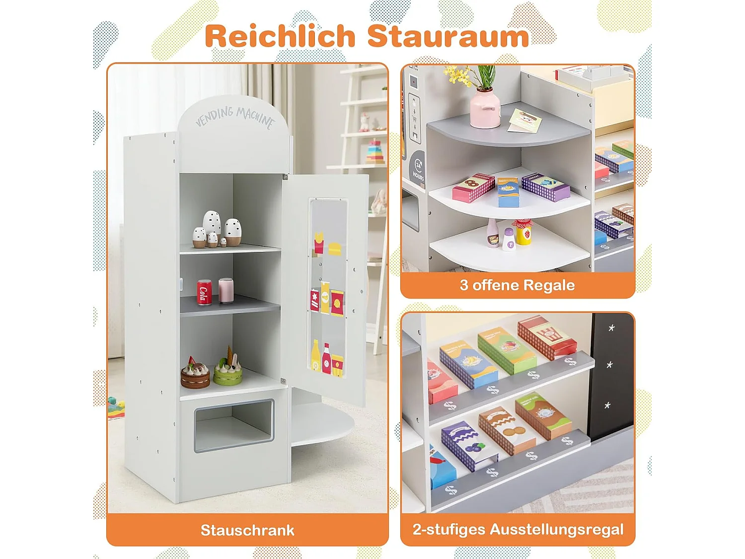 Negozio alimentare per bambini con cassa macchina POS distributore automatico, Set di giocattoli supermercato Grigio