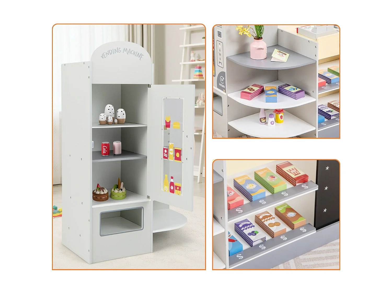 Negozio alimentare per bambini con cassa macchina POS distributore automatico, Set di giocattoli supermercato Grigio