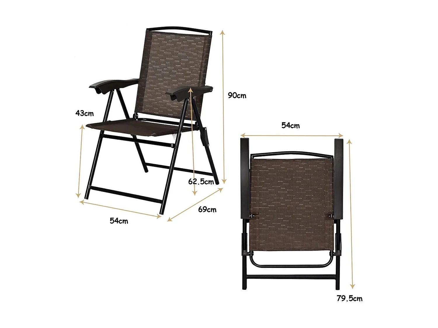 4er Set Klappstühle Hochlehner Gartenstuhl Klappsessel 69 x 54 cm x 90 cm Braun