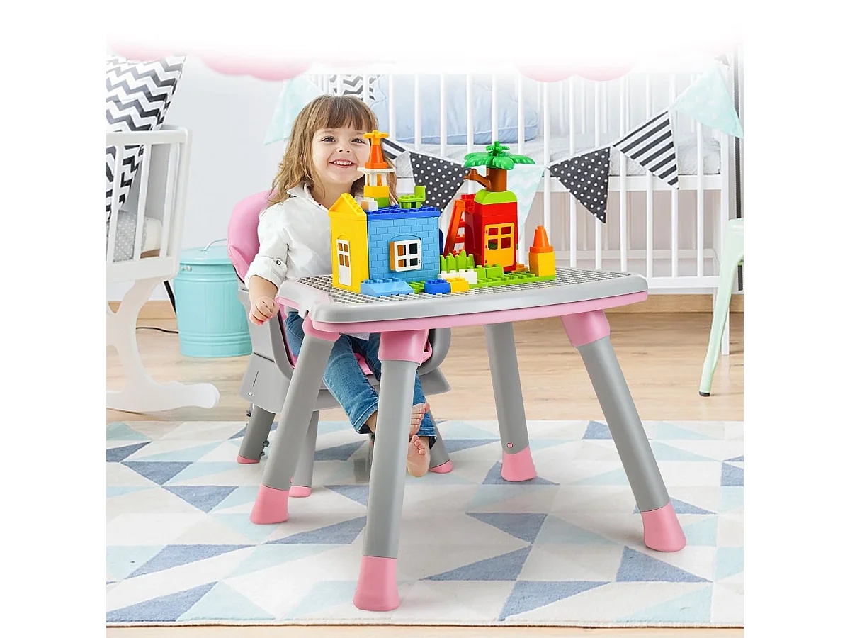 6-in-1 Babyhochstuhl Hochstuhl & Essstuhl & Lerntisch & Bausteintisch 58 x 58 x 98 cm Rosa