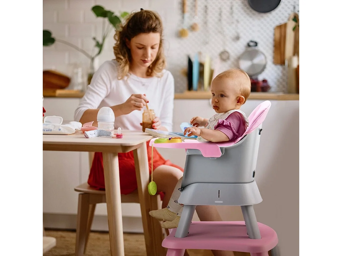 6-in-1 Babyhochstuhl Hochstuhl & Essstuhl & Lerntisch & Bausteintisch 58 x 58 x 98 cm Rosa