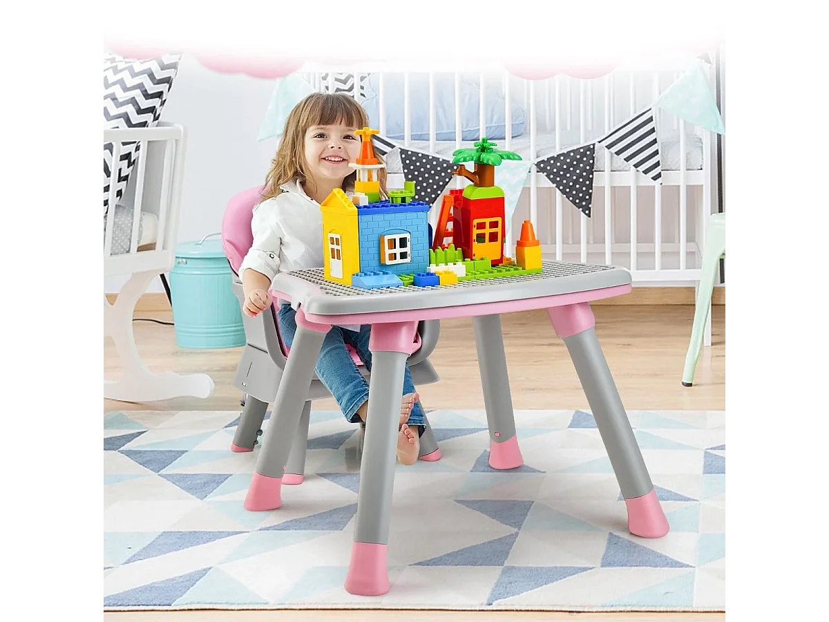 6-in-1 Babyhochstuhl Hochstuhl & Essstuhl & Lerntisch & Bausteintisch 58 x 58 x 98 cm Rosa