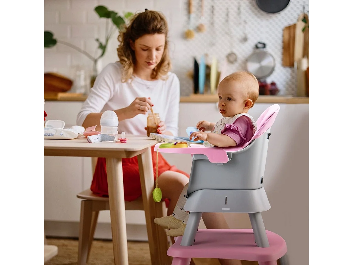 6-in-1 Babyhochstuhl Hochstuhl & Essstuhl & Lerntisch & Bausteintisch 58 x 58 x 98 cm Rosa