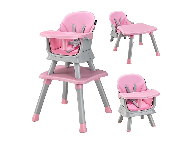 6-in-1 Babyhochstuhl Hochstuhl & Essstuhl & Lerntisch & Bausteintisch 58 x 58 x 98 cm Rosa