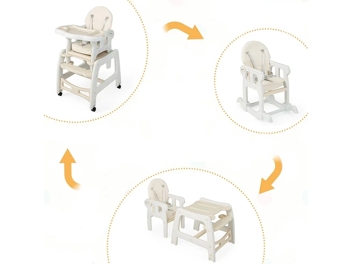 3 in 1 Babystuhl Hochstuhl & Essstuhl & Kindersitzgruppe 62 x 51 x 104 cm Beige