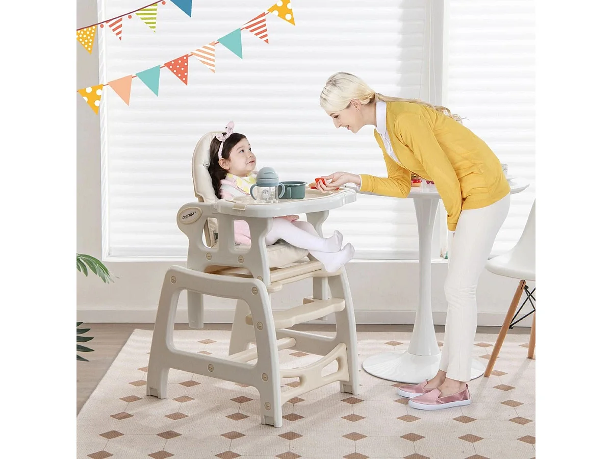 3 in 1 Babystuhl Hochstuhl & Essstuhl & Kindersitzgruppe 62 x 51 x 104 cm Beige