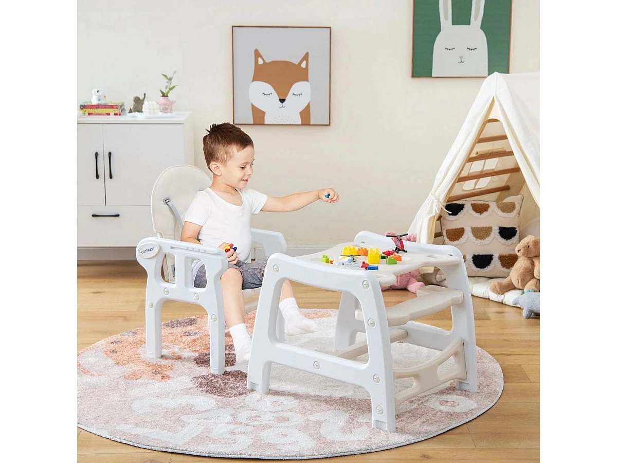 3 in 1 Babystuhl Hochstuhl & Essstuhl & Kindersitzgruppe 62 x 51 x 104 cm Beige