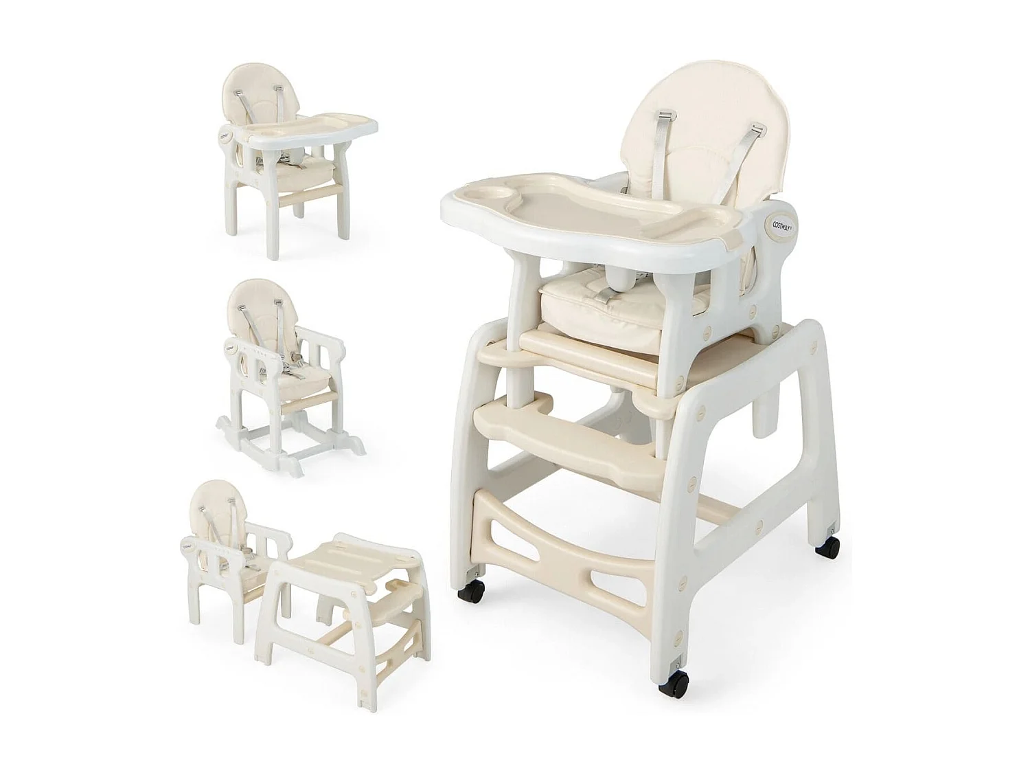 3 in 1 Babystuhl Hochstuhl & Essstuhl & Kindersitzgruppe 62 x 51 x 104 cm Beige
