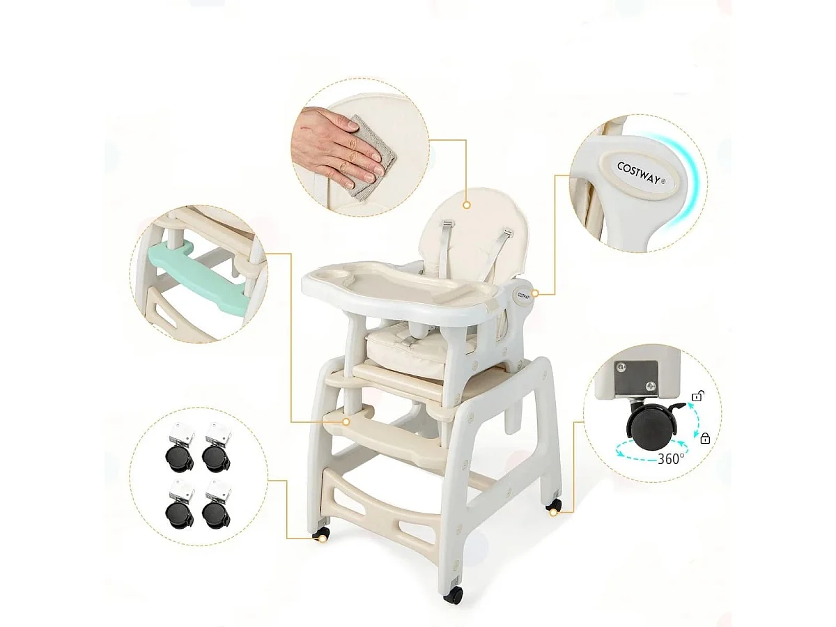 3 in 1 Babystuhl Hochstuhl & Essstuhl & Kindersitzgruppe 62 x 51 x 104 cm Beige