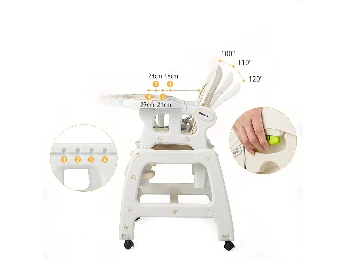 3 in 1 Babystuhl Hochstuhl & Essstuhl & Kindersitzgruppe 62 x 51 x 104 cm Beige