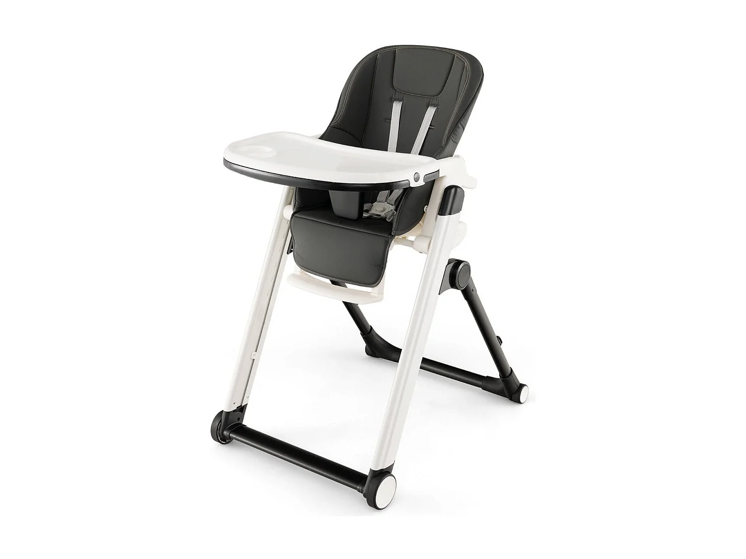 5 in 1 Klappbarer Hochstuhl mit Verstellbarer Rückenlehne & Füßstütze & 5-Punkt-Gurt Grau