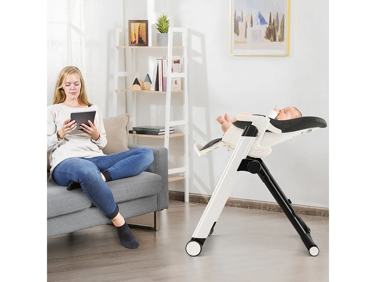 5 in 1 Klappbarer Hochstuhl mit Verstellbarer Rückenlehne & Füßstütze & 5-Punkt-Gurt Grau