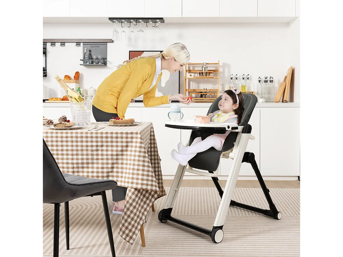 5 in 1 Klappbarer Hochstuhl mit Verstellbarer Rückenlehne & Füßstütze & 5-Punkt-Gurt Grau