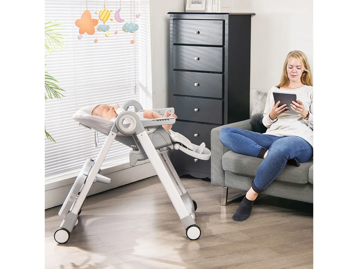 4 in 1 Baby Hochstuhl Kinderhochstuhl klappbar Babystuhl mit Liegefunktion 84 x 56 x 104 cm Grau