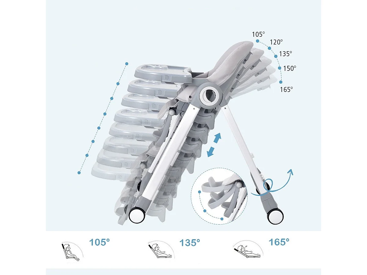 4 in 1 Baby Hochstuhl Kinderhochstuhl klappbar Babystuhl mit Liegefunktion 84 x 56 x 104 cm Grau