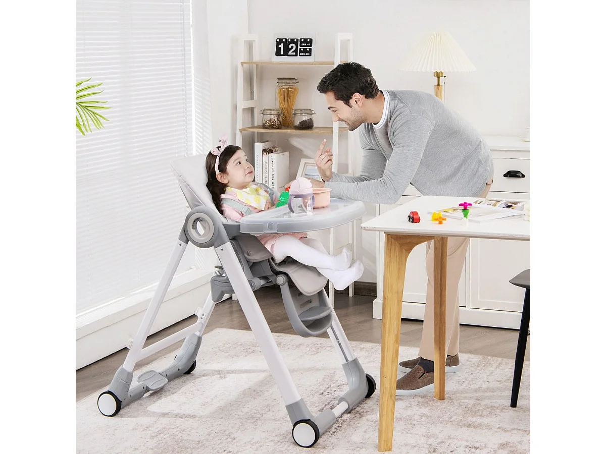 4 in 1 Baby Hochstuhl Kinderhochstuhl klappbar Babystuhl mit Liegefunktion 84 x 56 x 104 cm Grau