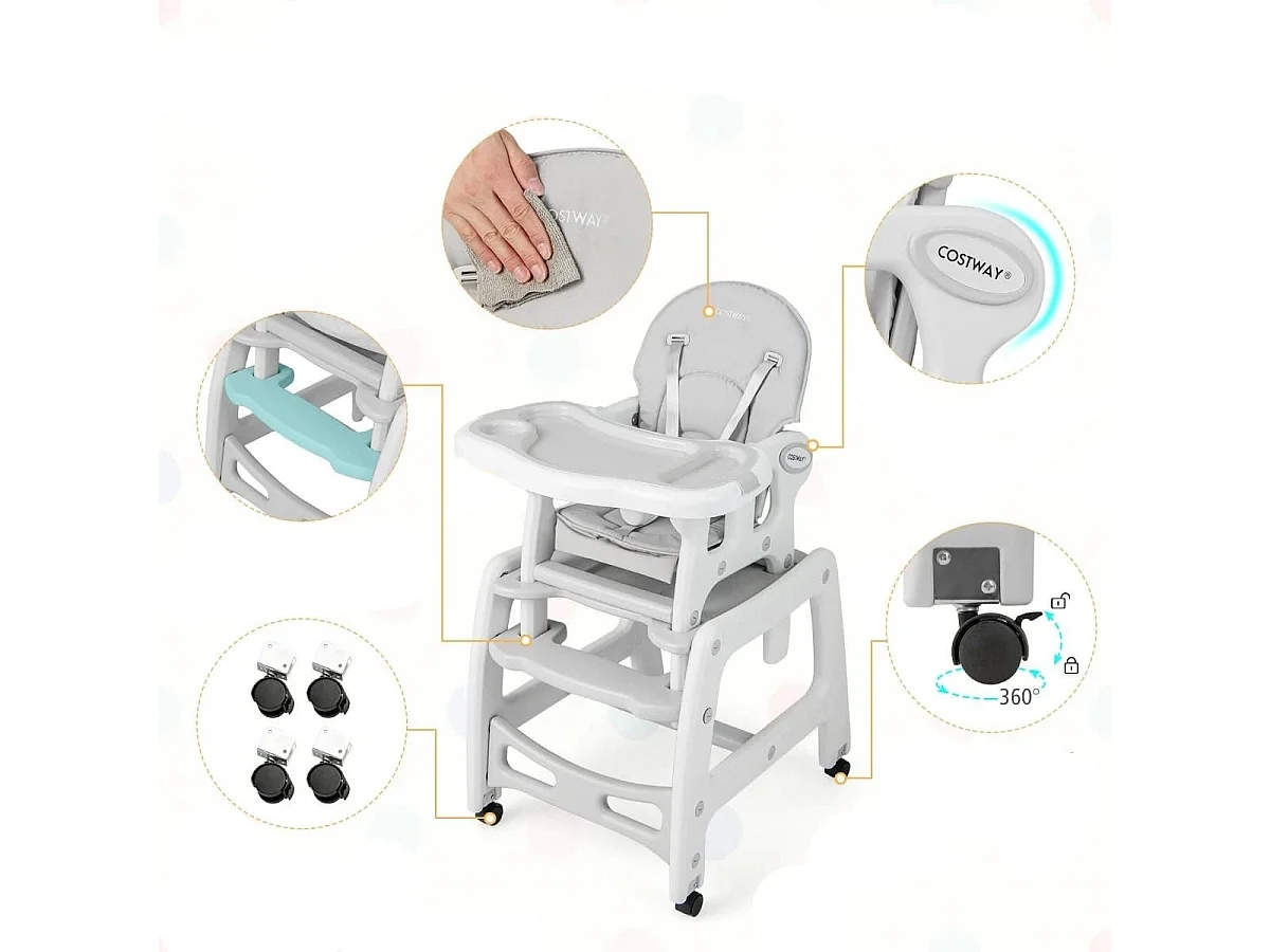 3 in 1 Babystuhl Hochstuhl & Essstuhl & Kindersitzgruppe 62 x 51 x 104 cm Grau