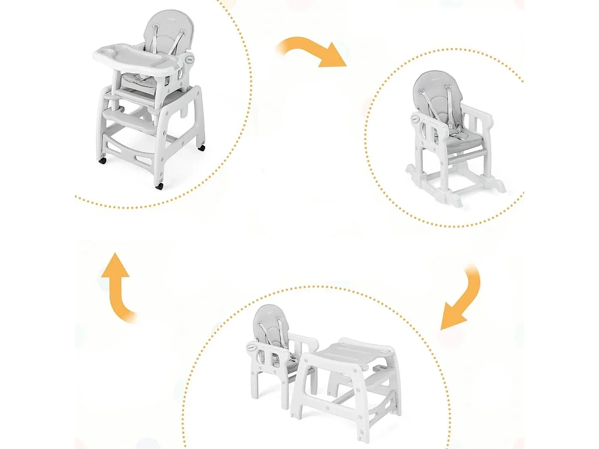 3 in 1 Babystuhl Hochstuhl & Essstuhl & Kindersitzgruppe 62 x 51 x 104 cm Grau