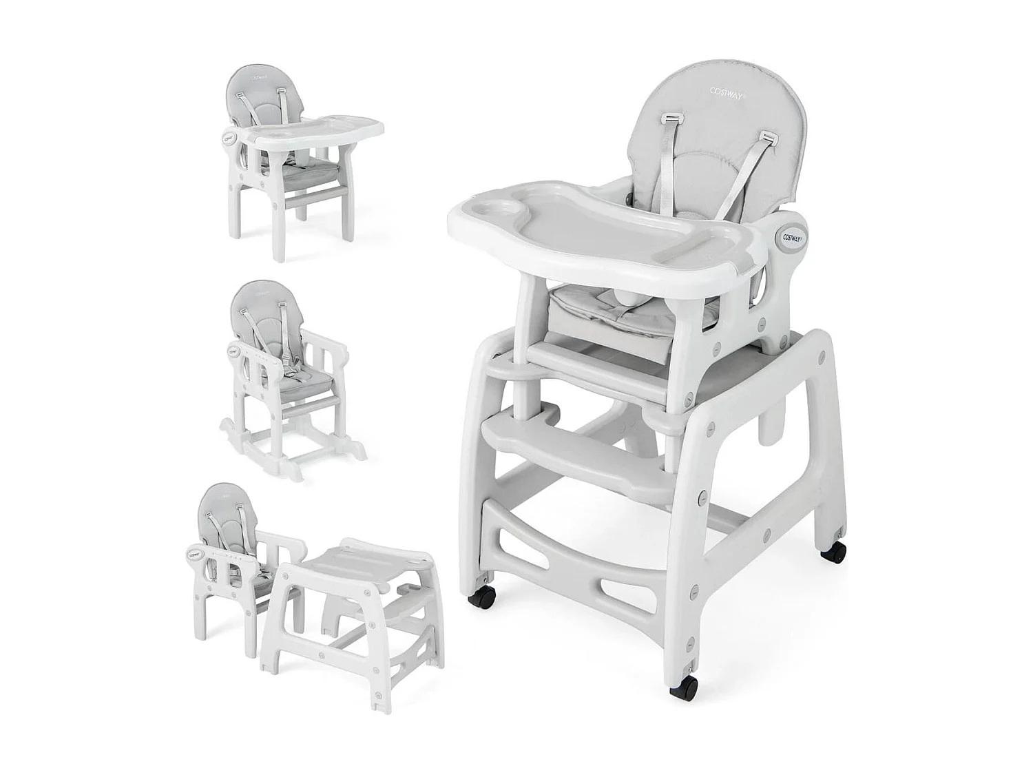 3 in 1 Babystuhl Hochstuhl & Essstuhl & Kindersitzgruppe 62 x 51 x 104 cm Grau