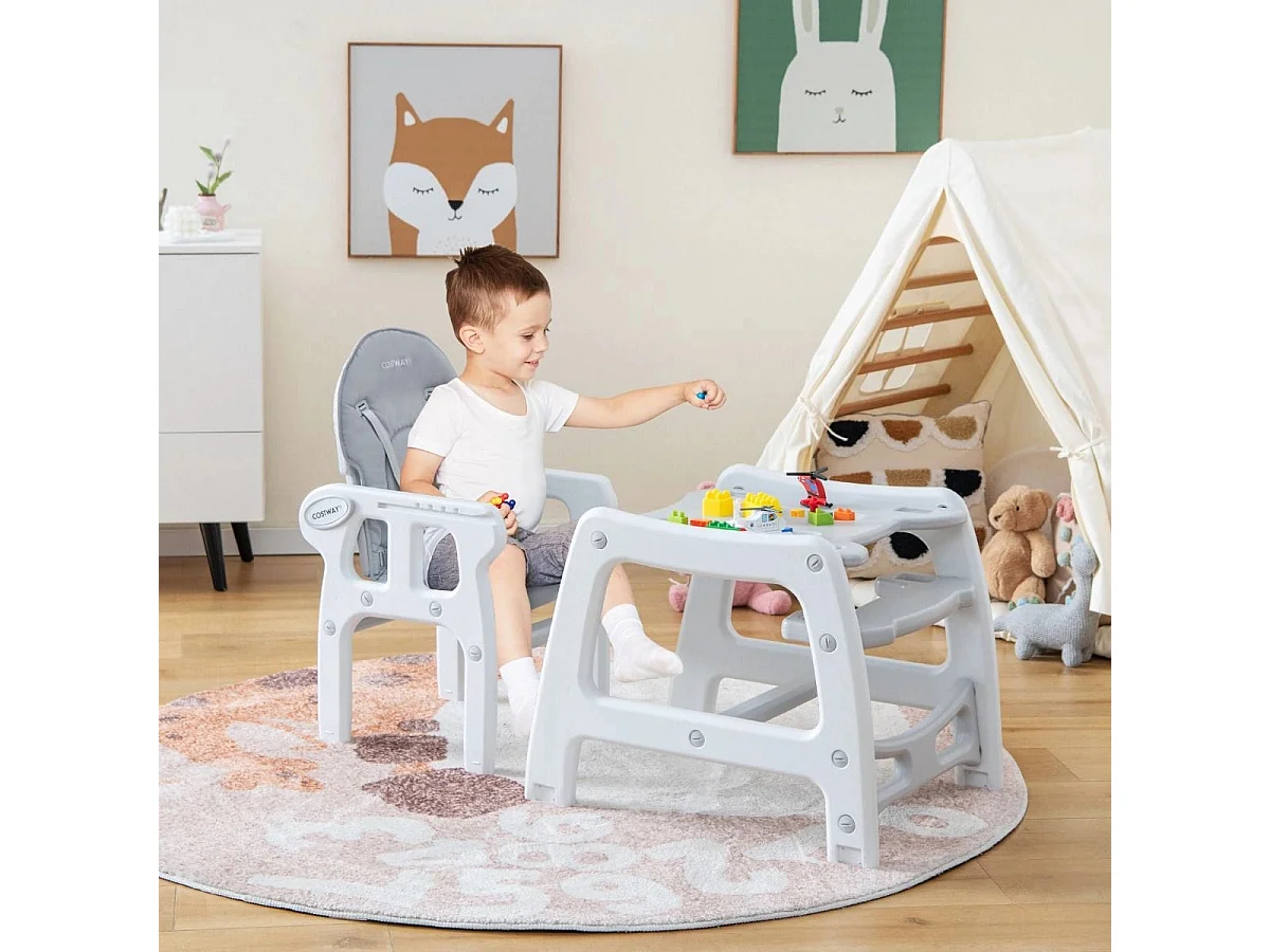 3 in 1 Babystuhl Hochstuhl & Essstuhl & Kindersitzgruppe 62 x 51 x 104 cm Grau