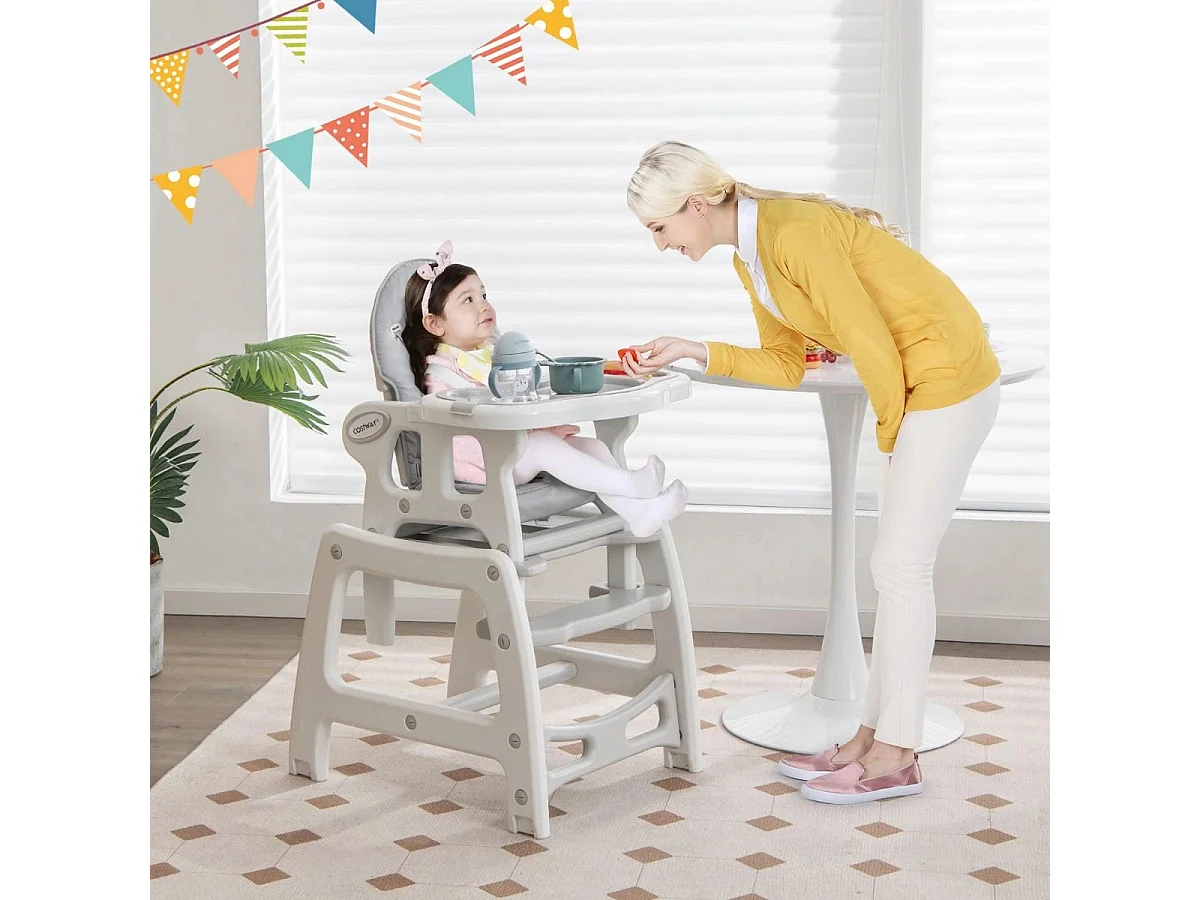 3 in 1 Babystuhl Hochstuhl & Essstuhl & Kindersitzgruppe 62 x 51 x 104 cm Grau