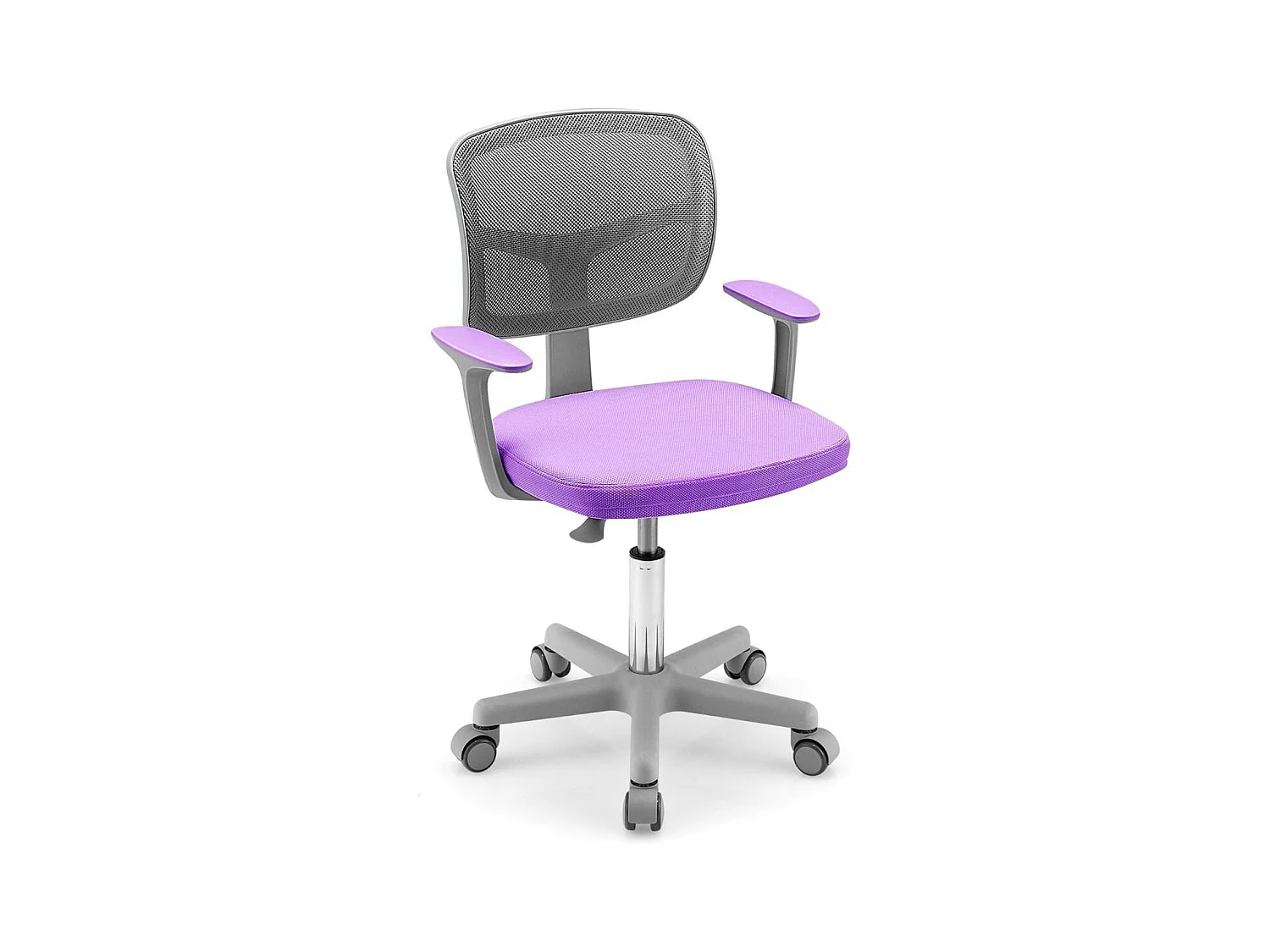 Chaise de Bureau à Roulettes pour Enfants Verrouillage automatique Soutien Lombaire Siège Pivotant Hauteur Réglable 80 - 91,5 CM 3 -10 Ans Violet