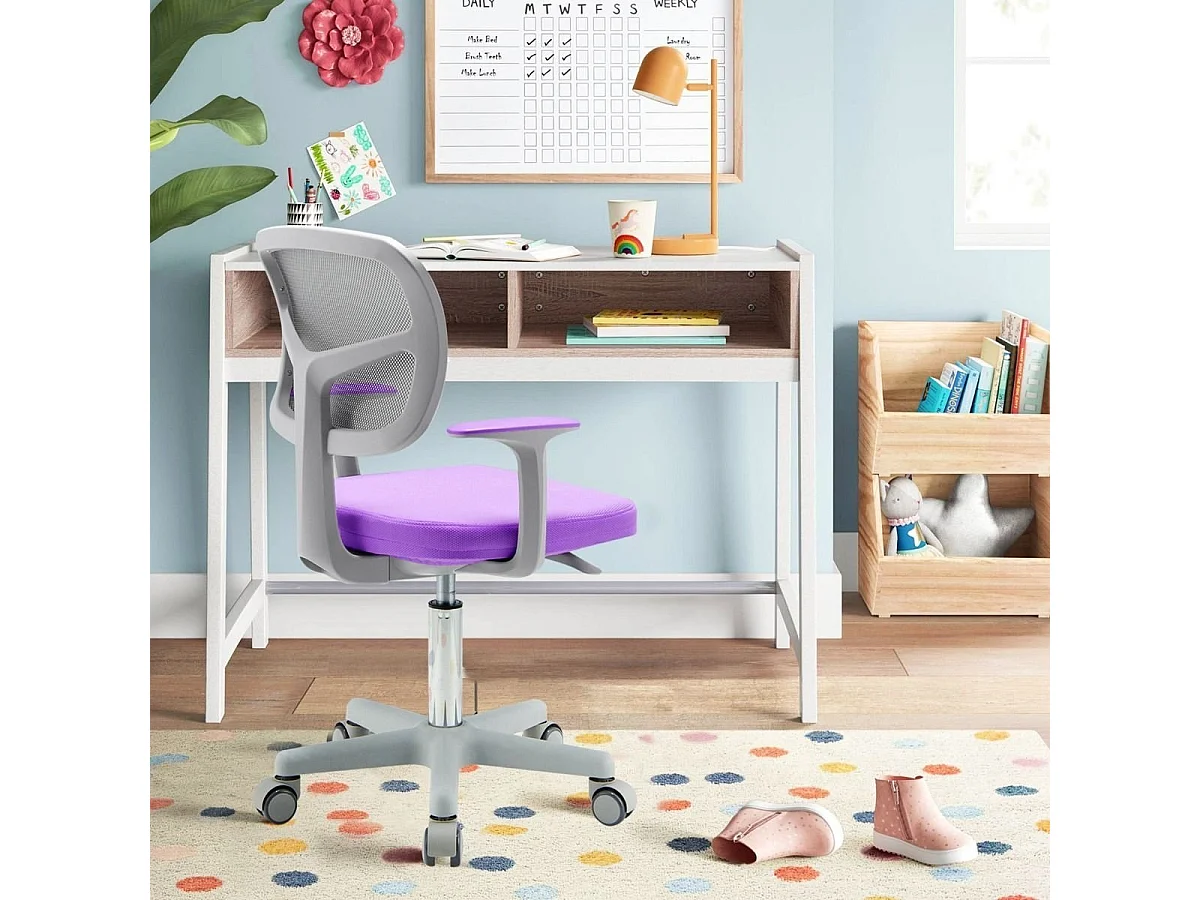 Kinderschreibtischstuhl 360° Drehbar Jugendstuhl 80-91,5cm Höhenverstellbar 54 x 50 x 80-91,5 cm Violett