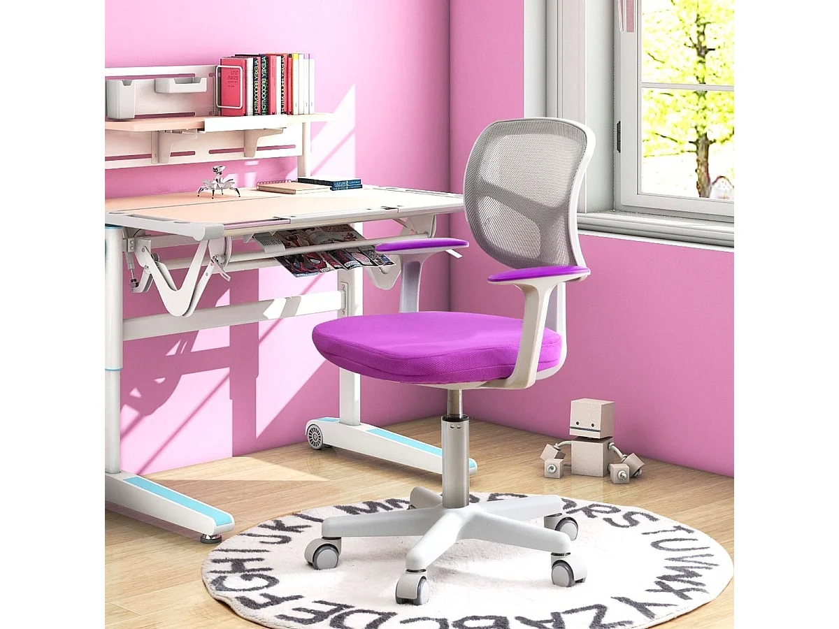 Sedia per scrivania per bambini con altezza regolabile, Sedile girevole a rete Porpora