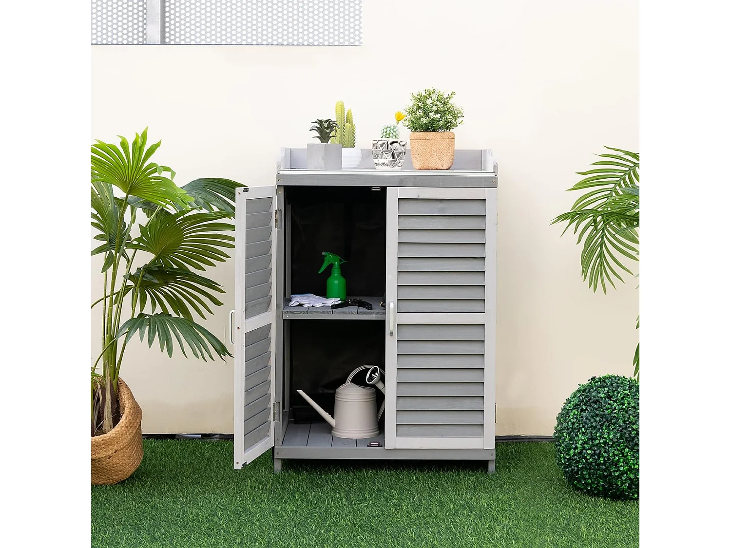 Gartenschrank mit Metall-Platte